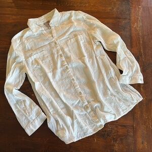 CHICO'S White Gauzy Crinkle Textured Button Down Boho Shirt Blouse Sz 2 M/L